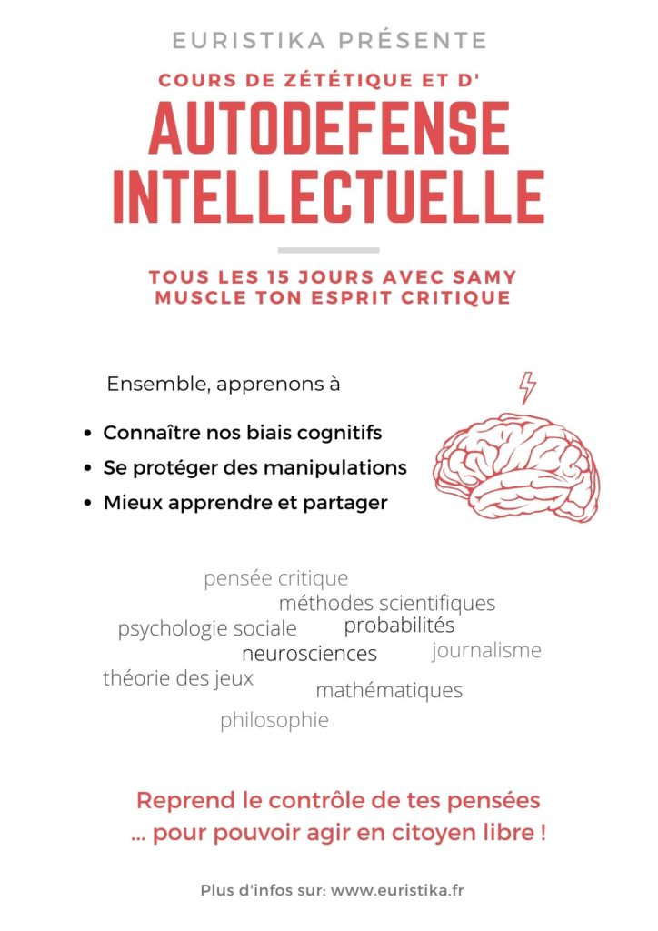 Flyer de présentation des cours citoyens de zététique et autodéfense intellectuelle d'Euristika.